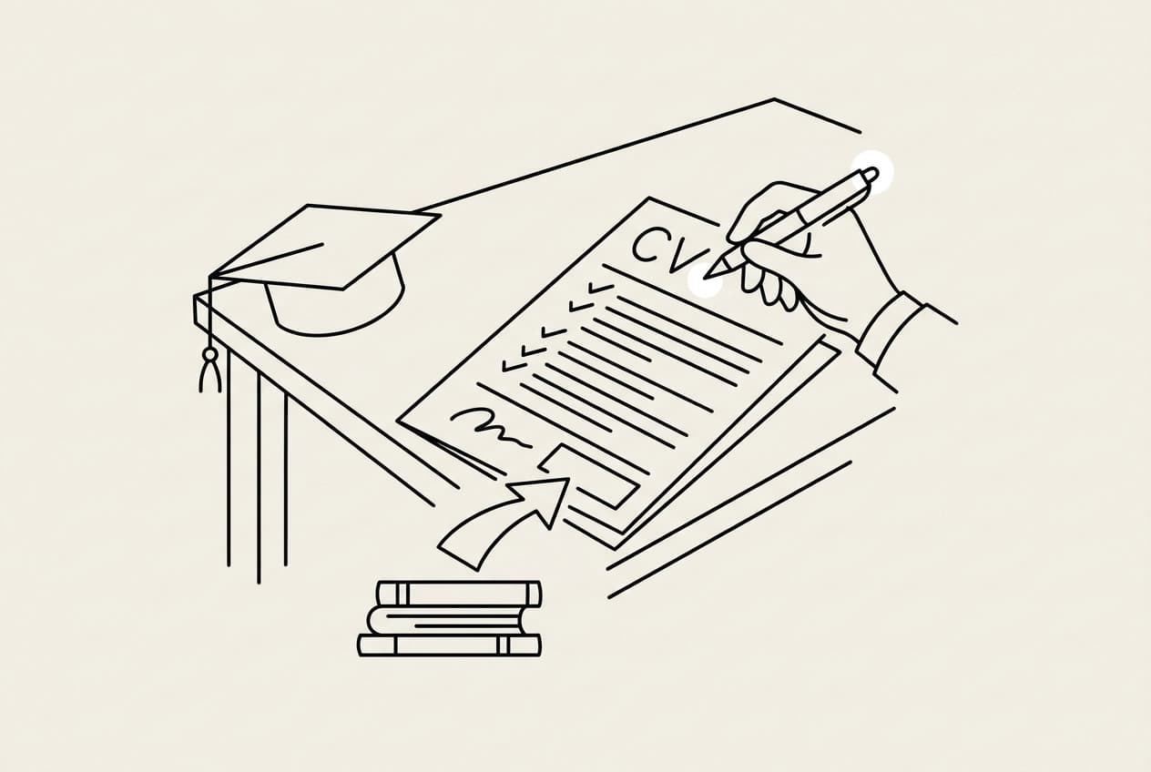 Professional header image for step-by-step guide: Deneyimsiz Yeni Mezun CV'si Nasıl Güçlü Görünür: 'Hakkımd...
